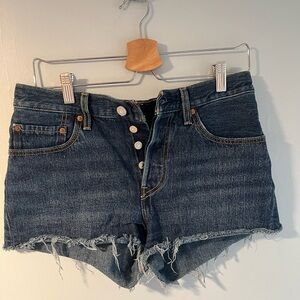 Levi's Blue Jean Shorts with Frayed Hem and Vintage Look